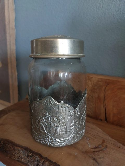 Glazen voorraadpotje met verzilverde mantel — foto 2