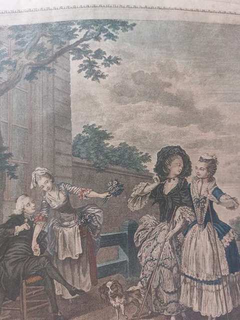 Handgekleurde kopergravure ‘La Promenade du Matin’ naar Freudeberg, in eiken lijst — foto 4