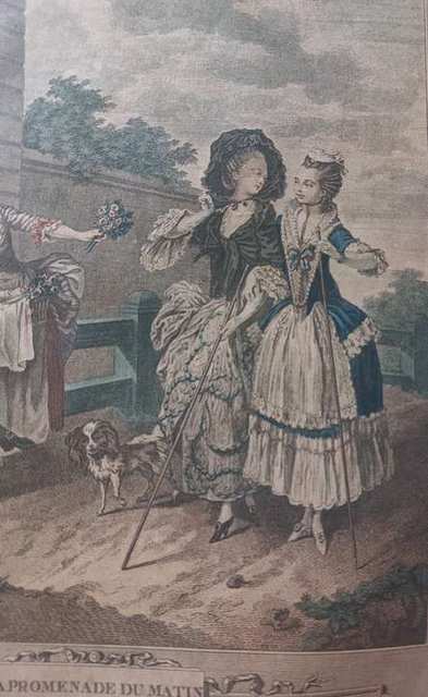 Handgekleurde kopergravure ‘La Promenade du Matin’ naar Freudeberg, in eiken lijst — foto 6