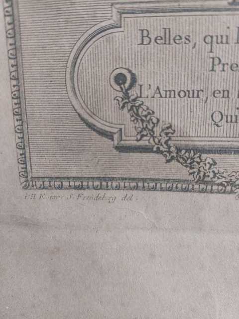 Handgekleurde kopergravure ‘La Promenade du Matin’ naar Freudeberg, in eiken lijst — foto 7