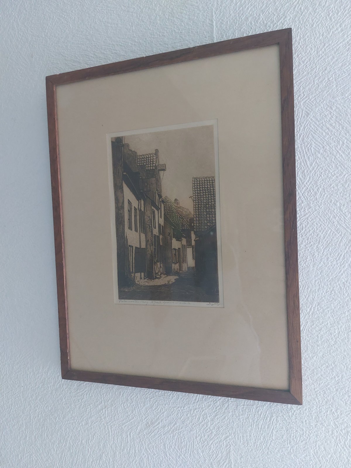 Ets ‘Paternostersteeg, Amersfoort’ door Dirk Harting — kunstenaarsproef, gesigneerd