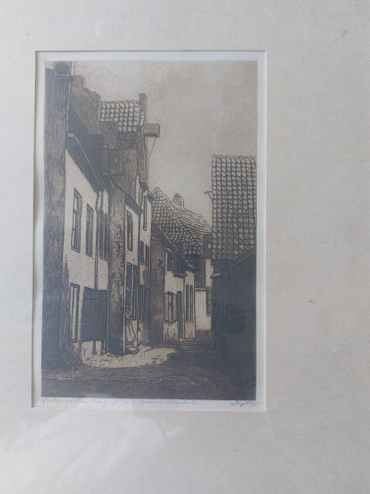 Ets ‘Paternostersteeg, Amersfoort’ door Dirk Harting — kunstenaarsproef, gesigneerd — foto 3