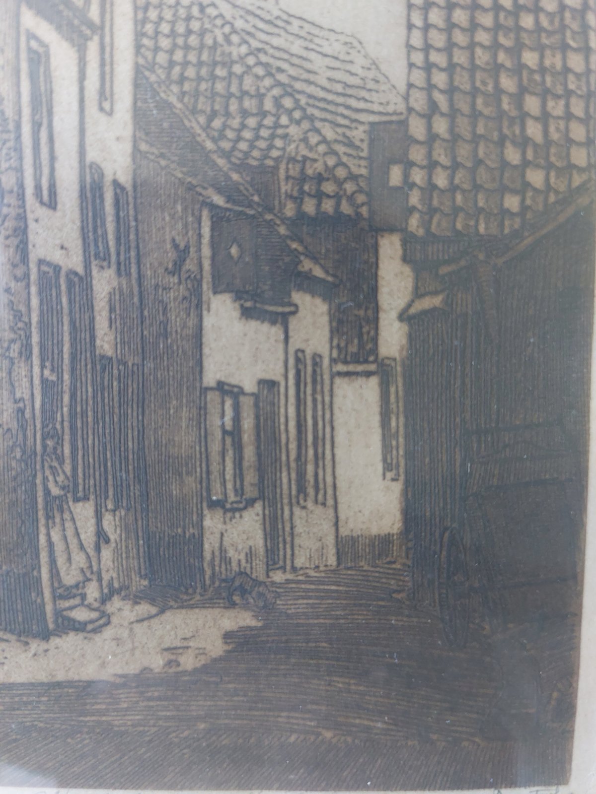 Ets ‘Paternostersteeg, Amersfoort’ door Dirk Harting — kunstenaarsproef, gesigneerd — foto 4