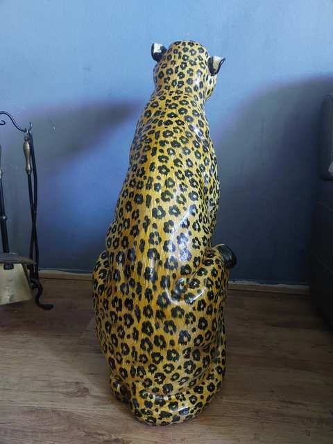 Grote Italiaanse terracotta luipaard — handgemodelleerd, 82 cm, naar mijn inschatting jaren '50 of eerder — foto 14