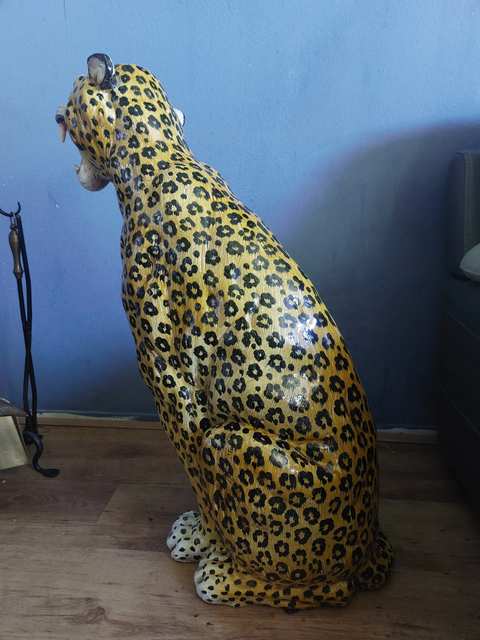 Grote Italiaanse terracotta luipaard — handgemodelleerd, 82 cm, naar mijn inschatting jaren '50 of eerder — foto 16