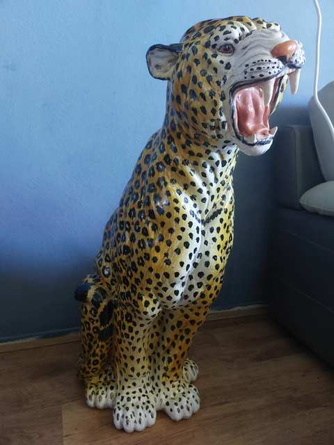 Grote Italiaanse terracotta luipaard — handgemodelleerd, 82 cm, naar mijn inschatting jaren '50 of eerder — foto 8