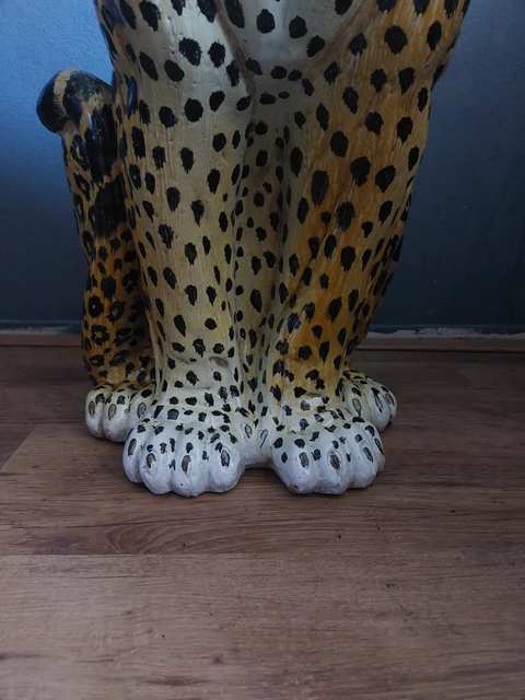 Grote Italiaanse terracotta luipaard — handgemodelleerd, 82 cm, naar mijn inschatting jaren '50 of eerder — foto 9