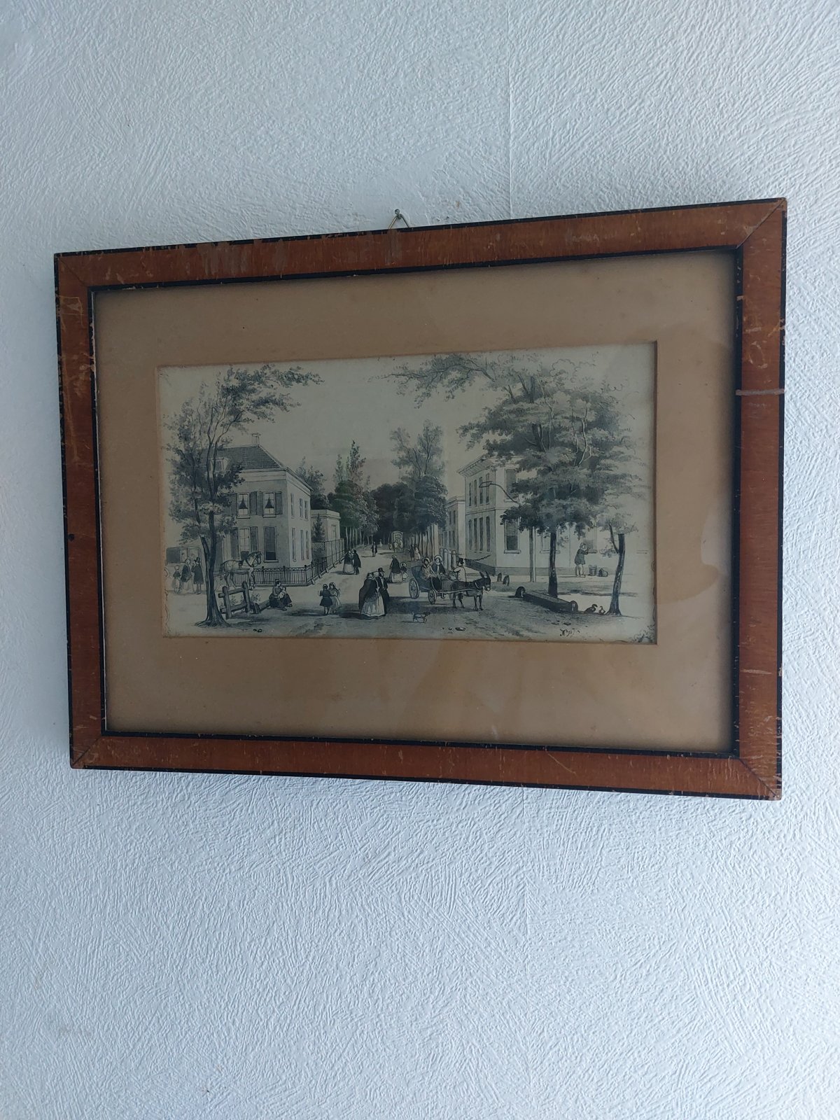 Litho ‘Gezigt te Velp’ door H.W. Last, ca. 1850, in fineerlijst