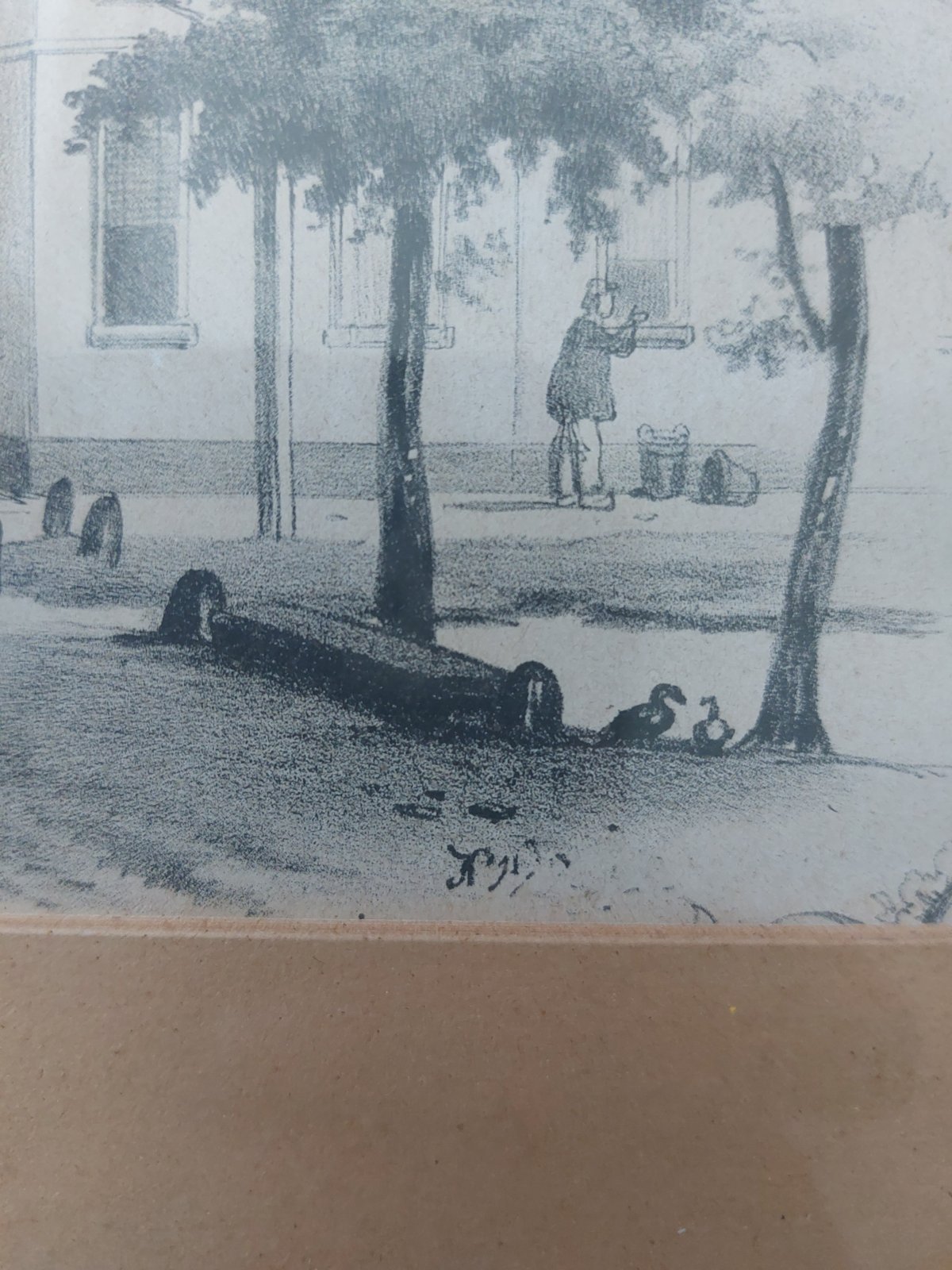 Litho ‘Gezigt te Velp’ door H.W. Last, ca. 1850, in fineerlijst — foto 2