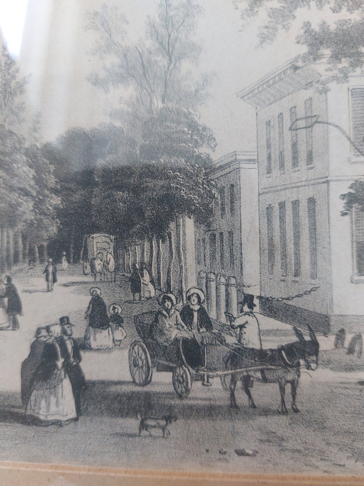Litho ‘Gezigt te Velp’ door H.W. Last, ca. 1850, in fineerlijst — foto 3