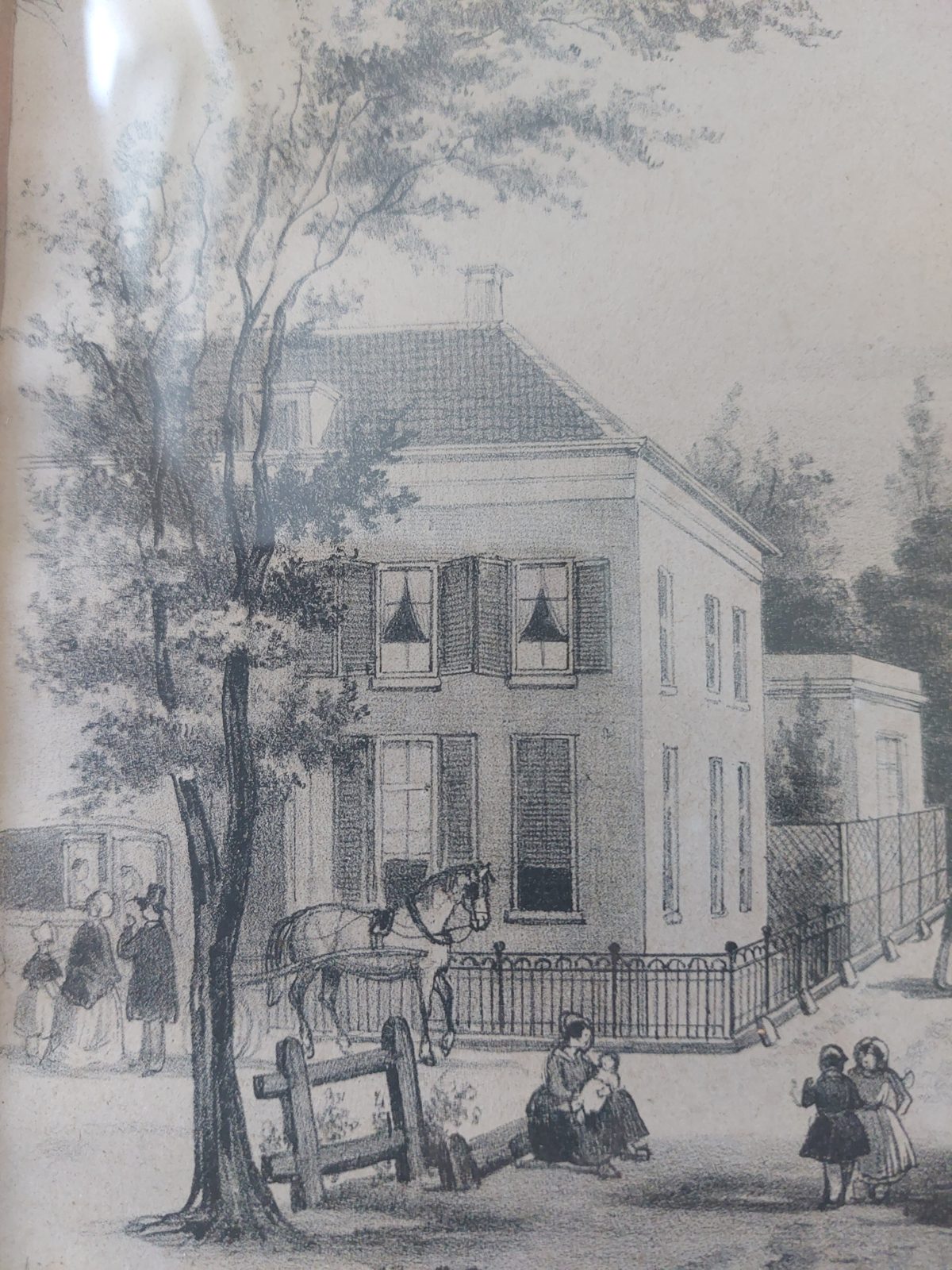 Litho ‘Gezigt te Velp’ door H.W. Last, ca. 1850, in fineerlijst — foto 4