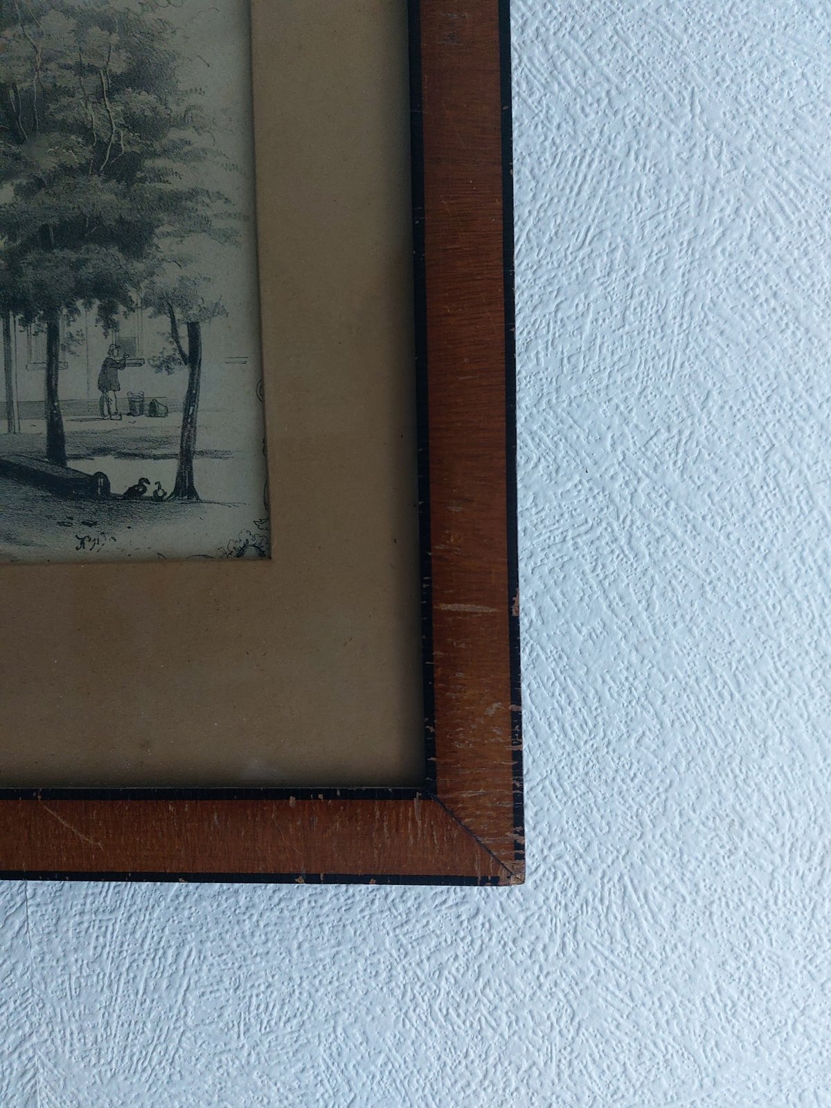 Litho ‘Gezigt te Velp’ door H.W. Last, ca. 1850, in fineerlijst — foto 5