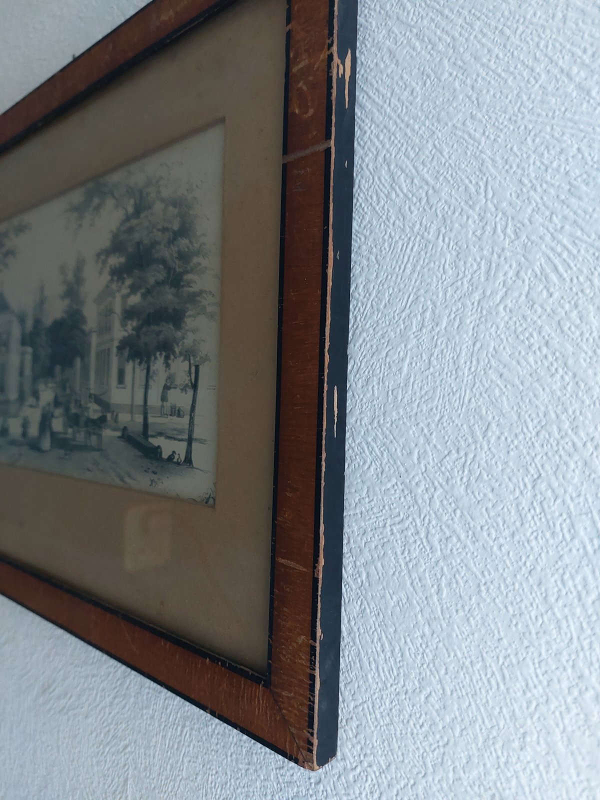 Litho ‘Gezigt te Velp’ door H.W. Last, ca. 1850, in fineerlijst — foto 6