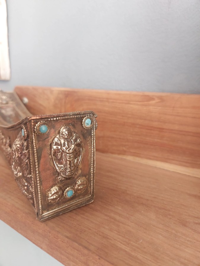 Tibetaanse reiswierookbrander, koper met nieuwzilver, turkoois en koraal — foto 12