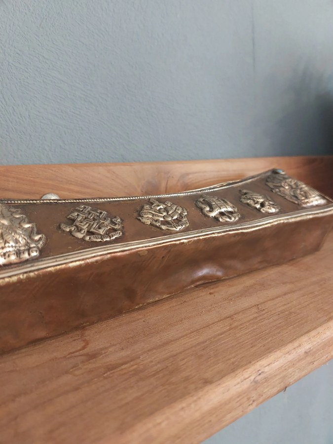 Tibetaanse reiswierookbrander, koper met nieuwzilver, turkoois en koraal — foto 15