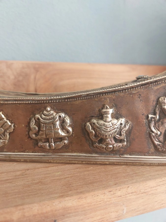 Tibetaanse reiswierookbrander, koper met nieuwzilver, turkoois en koraal — foto 8
