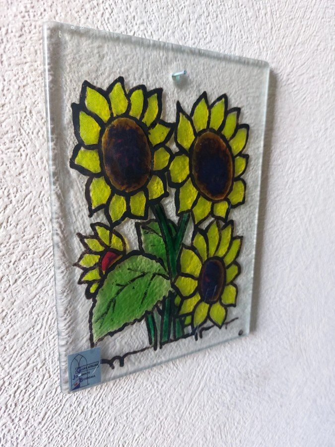 Brandgeschilderd glaspaneeltje zonnebloemen — Glasatelier Johannes Boersma — foto 2