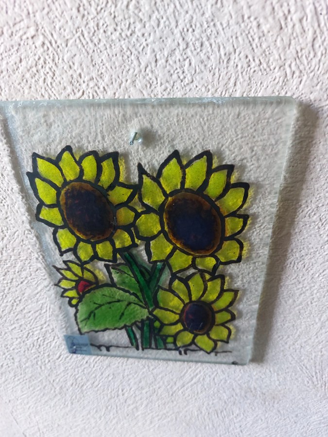 Brandgeschilderd glaspaneeltje zonnebloemen — Glasatelier Johannes Boersma — foto 4